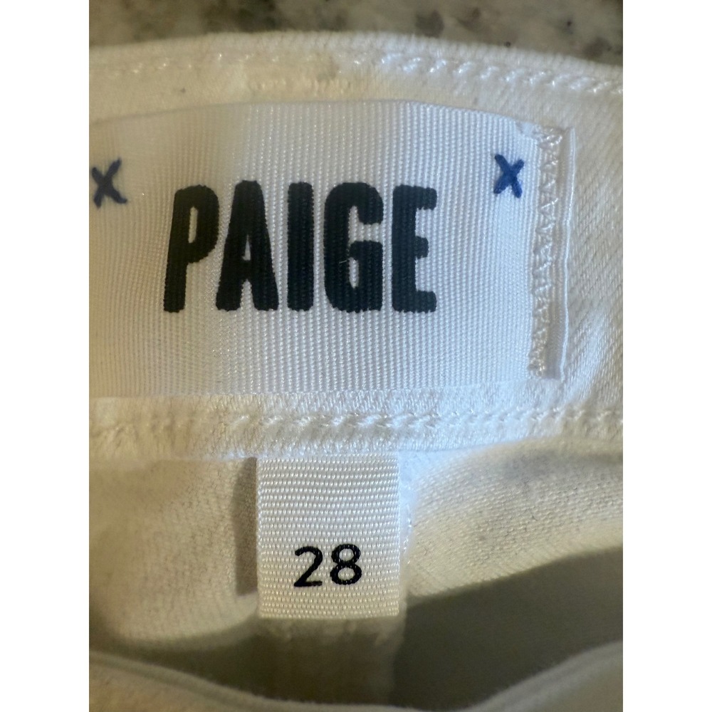 Paige Jax Knee Short White Denim Bermuda Shorts Womens 28 Stretch Cuffed Hem - Picture 3 of 9